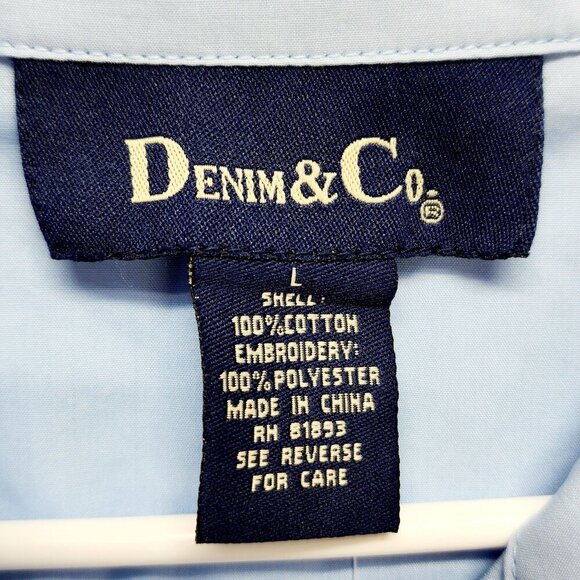 Denim & Co. Shirt Womens Blue Embroidered Button-Up Size L 100% Cotton - Picture 2 of 12